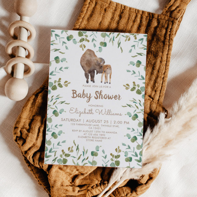 Bison Gender Neutral Baby Shower Invitation
