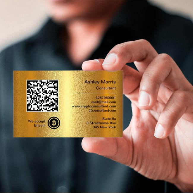 Bit Me Qr Code We Accept Bitcoins Custom Gold Business Invitations