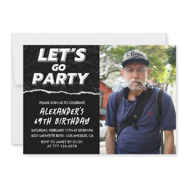 Black 69th Birthday Invitations Men Photo