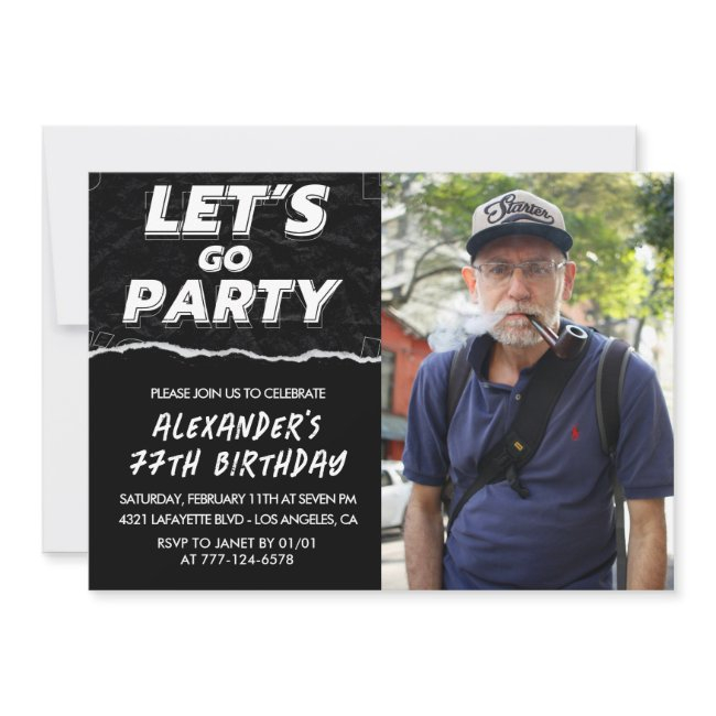 Black 77th Birthday Invitations Men Photo