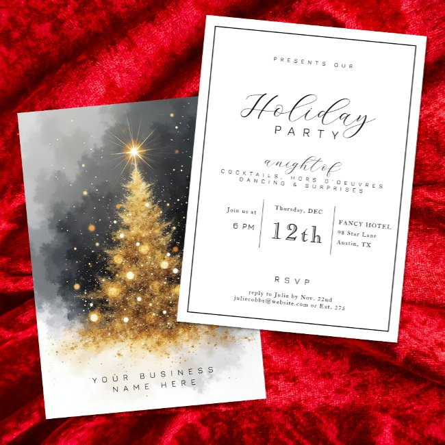 Black And Gold Business Holiday Party Invitation