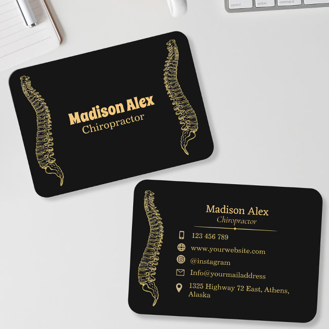 Black And Gold Chiropractor Spine Therapist Business Invitations