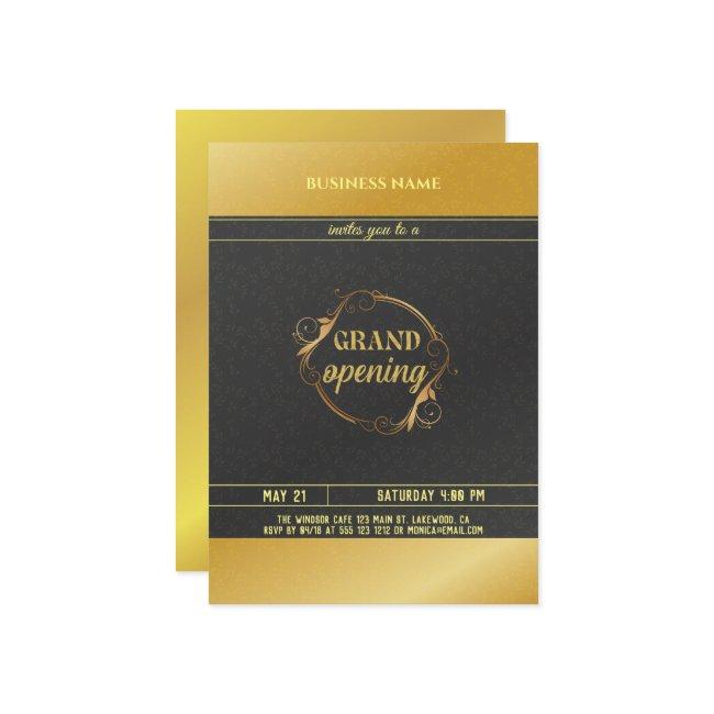 Black And Gold Logo Grand Opening Invitation