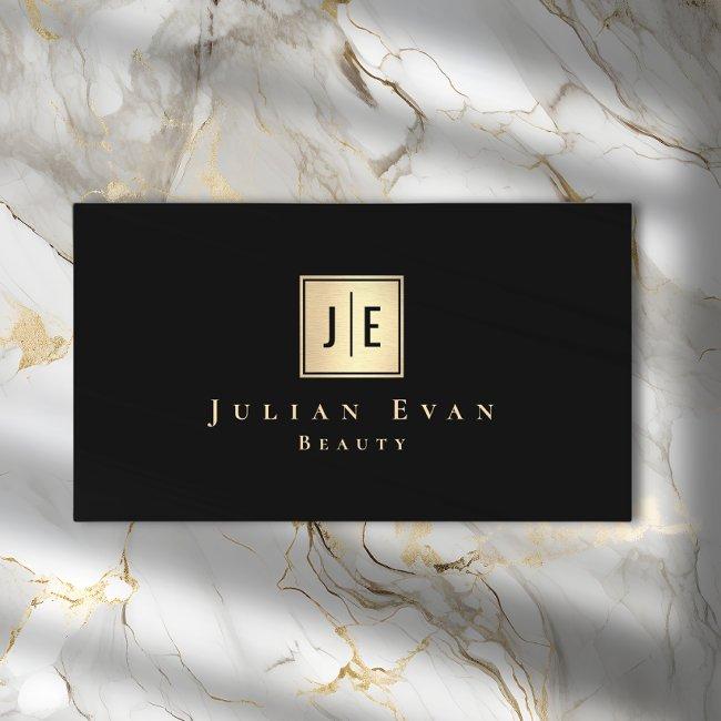 Black And Gold Professional Monogram Business Invitations