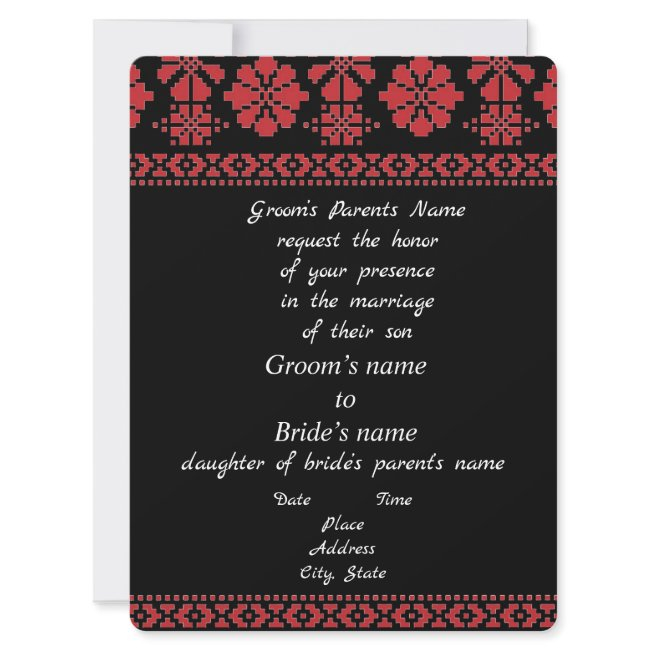 Black And Red Tatreez Wedding Invitation