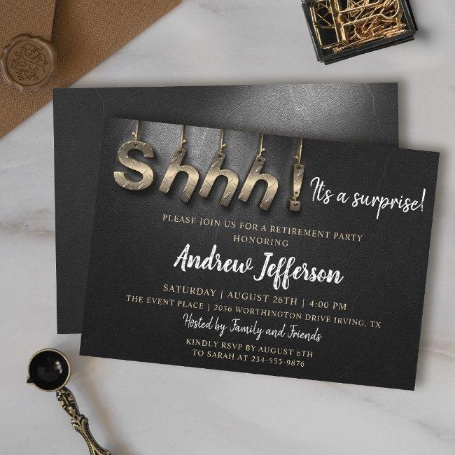 Black And Steel Surprise Retirement Party Invite
