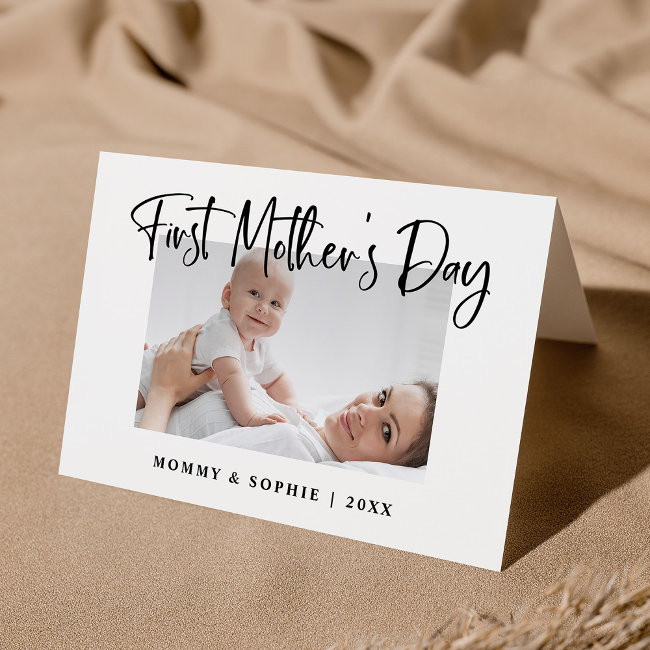 Black And White | Script First Mother's Day Photo Invitations