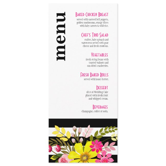 Black And White Striped Flowers Menu