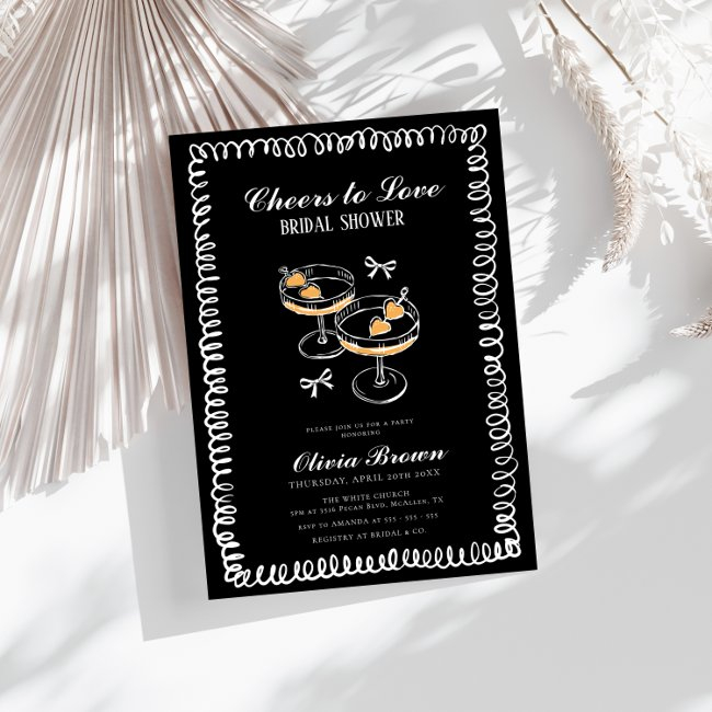 Black And White Whimsical Wine Bridal Shower Invitation