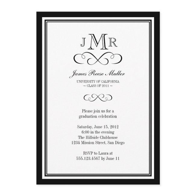 Black Border Frame Classy Monogram Graduation Invitation