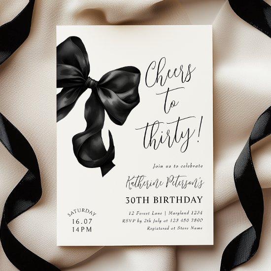 Black Bow 30th Birthday Invitation