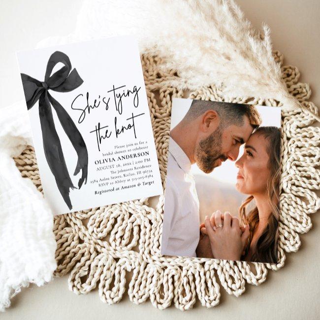 Black Bow She's Tying The Knot Bridal Shower Invitation
