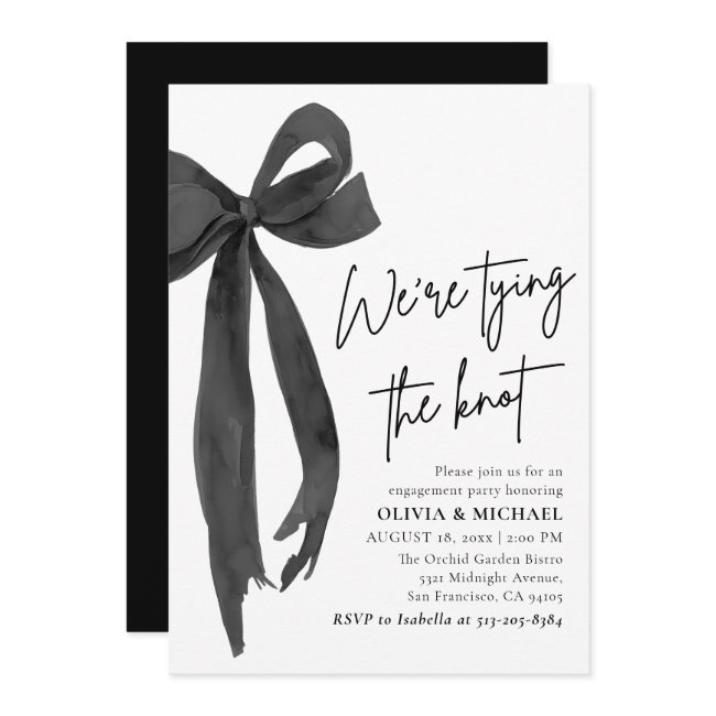 Black Bow We're Tying The Knot Engagement Party Invitation