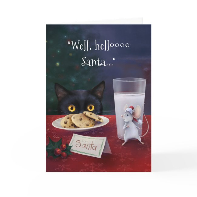 Black Cat Merry Christmas Santa Mouse Holiday Invitations
