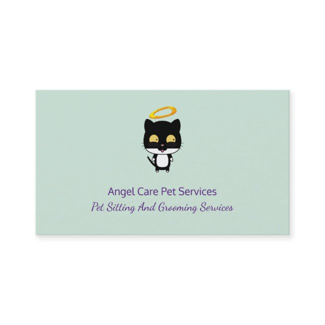 Black Cat With Golden Halo Cute Angel Pet Care Business Invitations