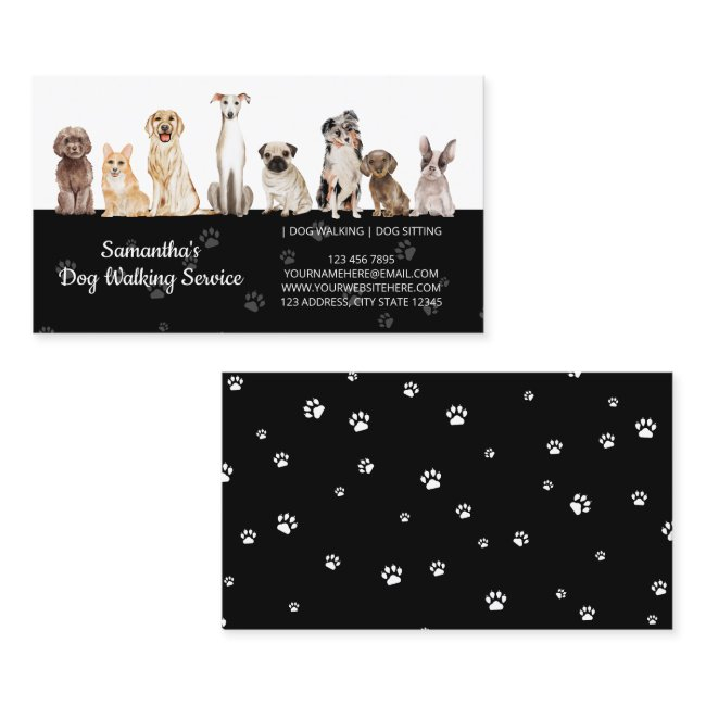Black Cute Paws Watercolor Dogs Business Invitations