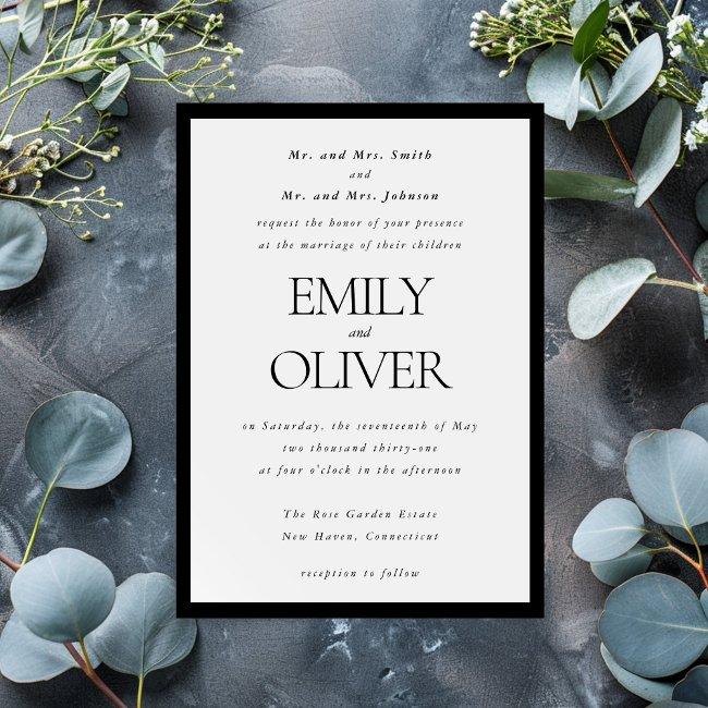 Black Elegant Classic Frame Wedding Parents Host Invitation