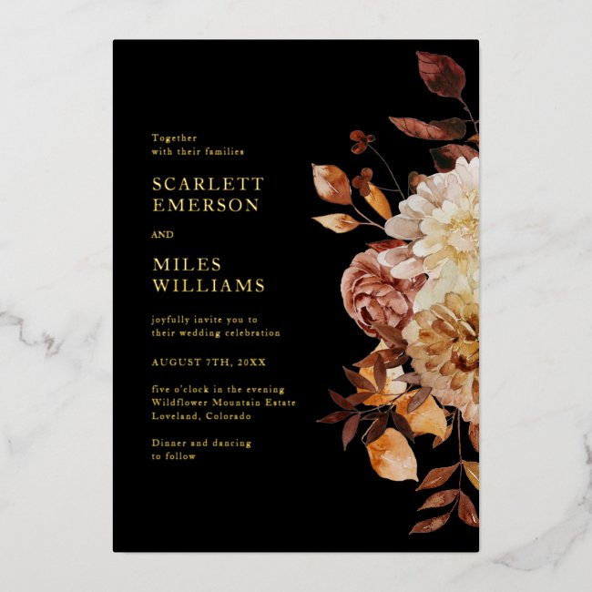 Black Elegant Modern Gold Foil Wedding Foil Invitation