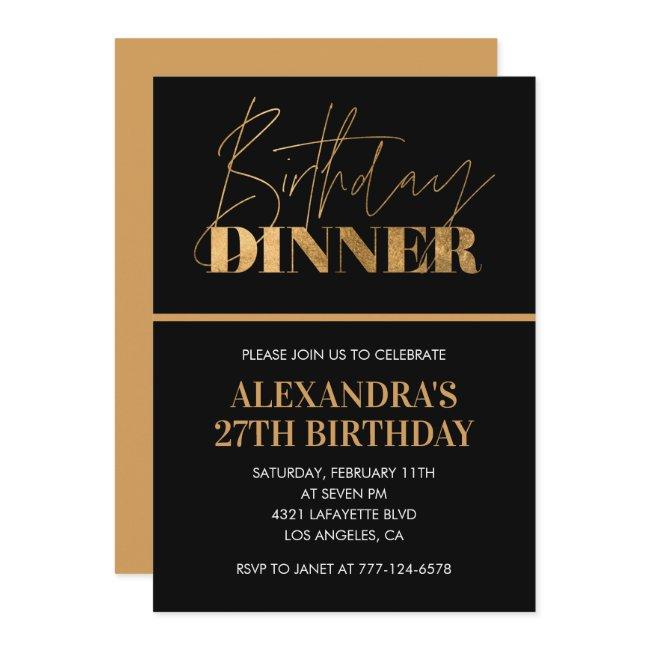 Black Gold 27th Birthday Invitation Dinner Chic