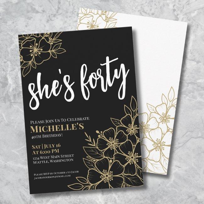 Black Gold 40th Birthday Party Invitation