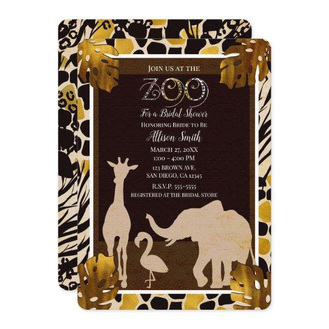Black Gold Brown Zoo Animals Safari Bridal Shower Invitation