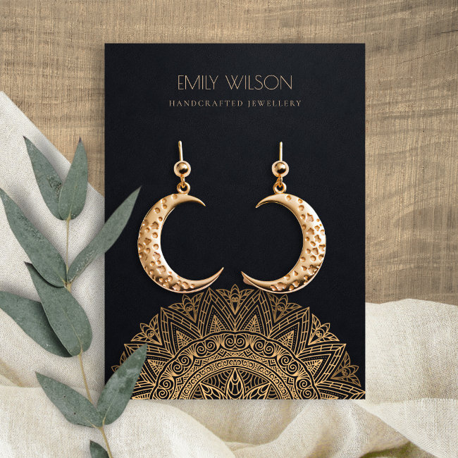 Black Gold Classic Ornate Mandala Earring Display Business Invitations