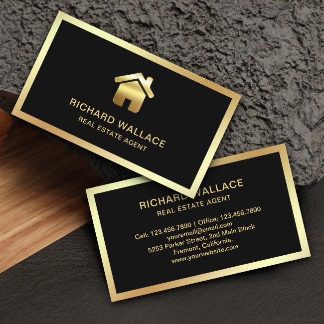 Black Gold Foil Home Logo Real Estate Agent Business Invitations