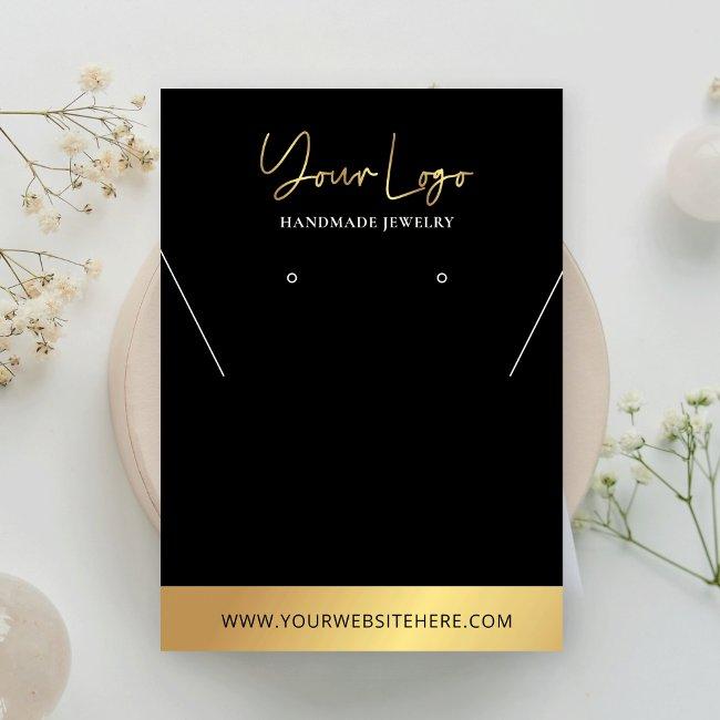 Black & Gold Logo Modern Necklaces Jewelry Display Business Invitations