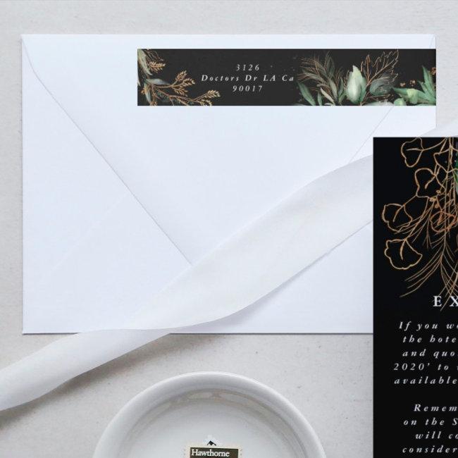 Black Leafy Botanical Eucalyptus Elegant Greenery Wrap Around Label
