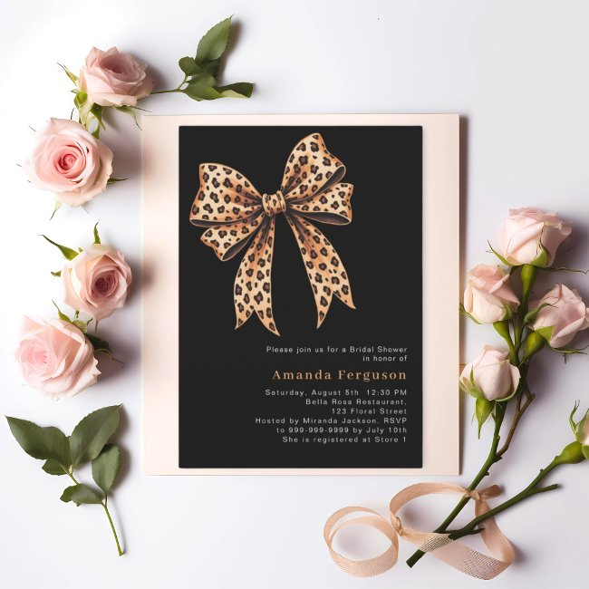 Black Leopard Print Bow Bridal Shower Invitation
