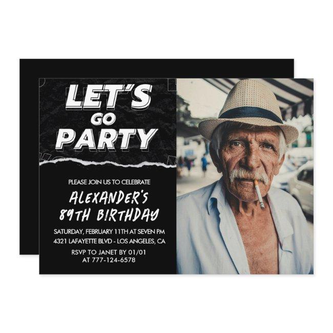 Black Men Photo Let's Go Party 89th Birthday Invitation