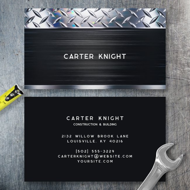 Black Metal Diamond Plate Industrial Business Invitations