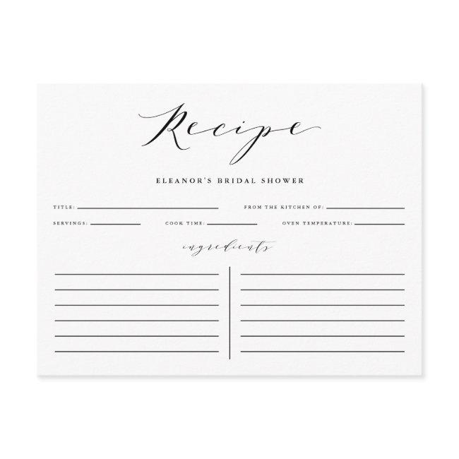 Black Minimalist Script Bridal Shower Recipe Invitations