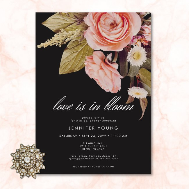 Black Moody Pink Love Is In Bloom Bridal Shower Invitation