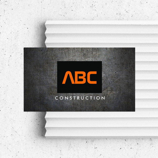 Black/orange Monogram Grunge Metal Construction Ii Business Invitations