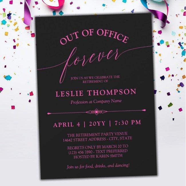 Black Pink Out Of Office Forever Retirement Party Invitation