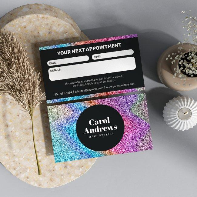 Black & Rainbow Glitter Glam Hair Salon Appointment Invitations