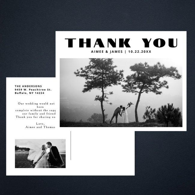 Black Retro Typography 2 Photo Wedding Thank You Postinvitations