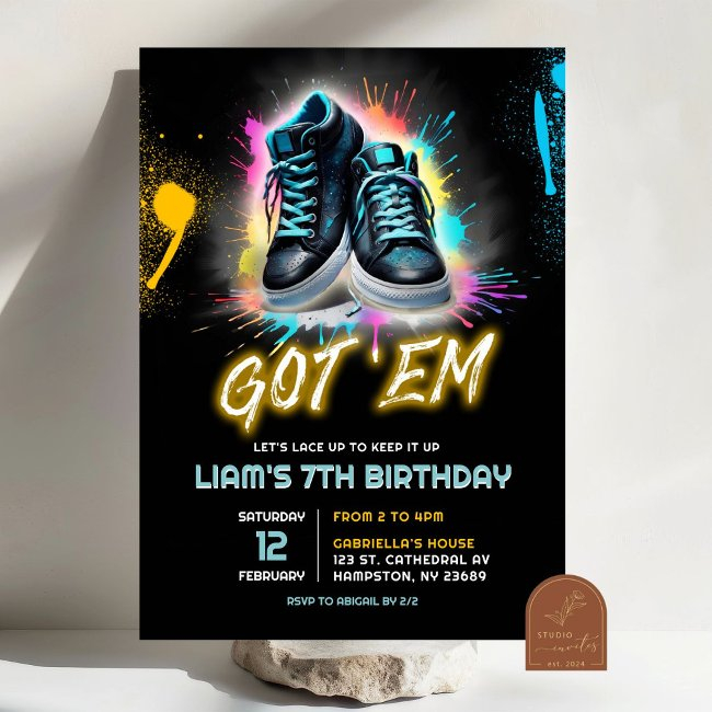 Black Sneaker Bash Shoe Got Em Birthday Invitation