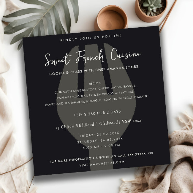 Black Spoon Fork Cooking Class Invite Template