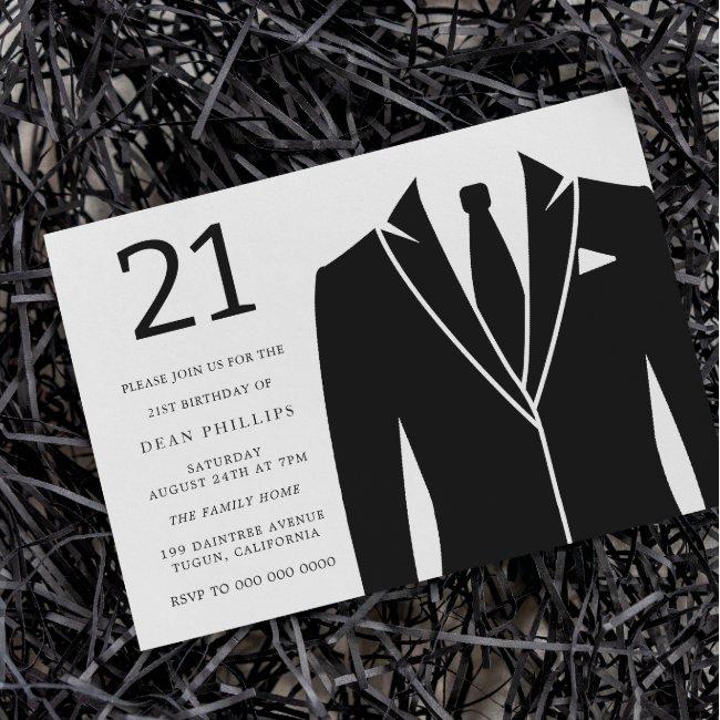 Black Suit & Tie 21st Birthday Party Invitation