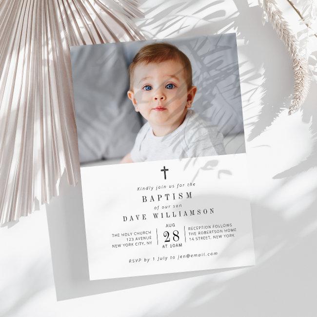 Black Text Photo Baptism Invitation