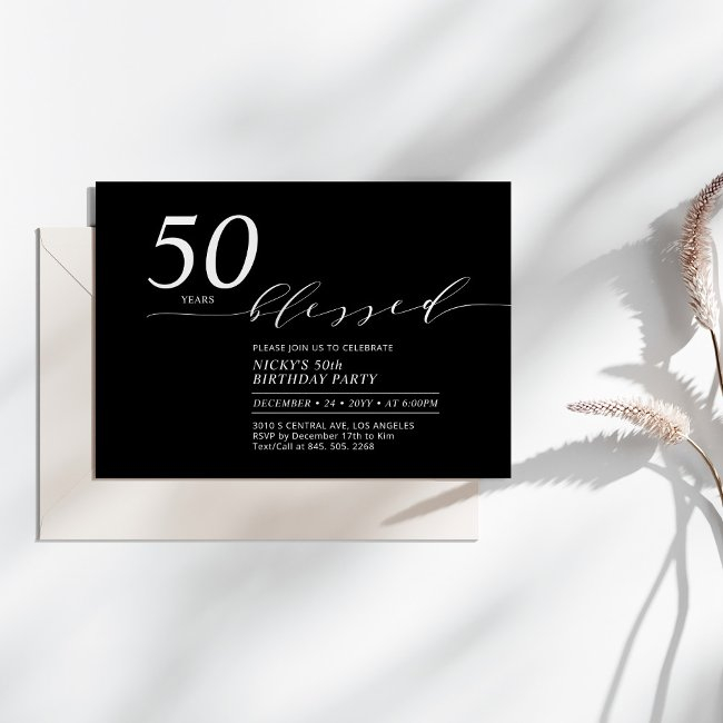 Black & White | 50 Years Loved 50th Birthday Party Invitation