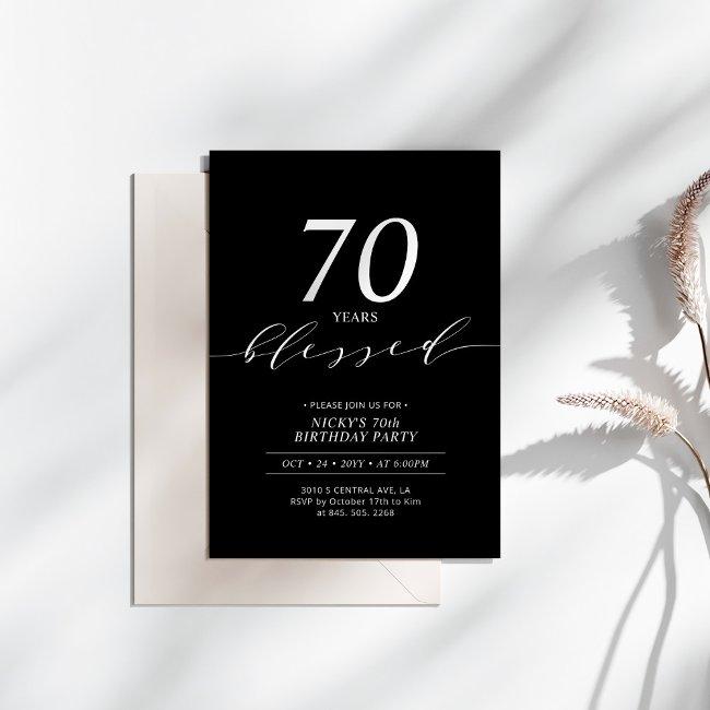 Black & White | 70 Years Loved 70th Birthday Party Invitation