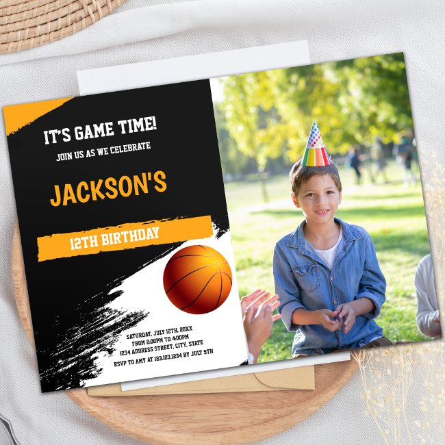 Black & White Basketball Invitations With Photo
