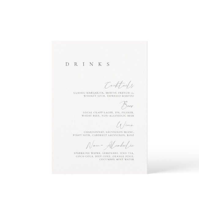 Black & White Elegant Minimal Wedding Drink Menu