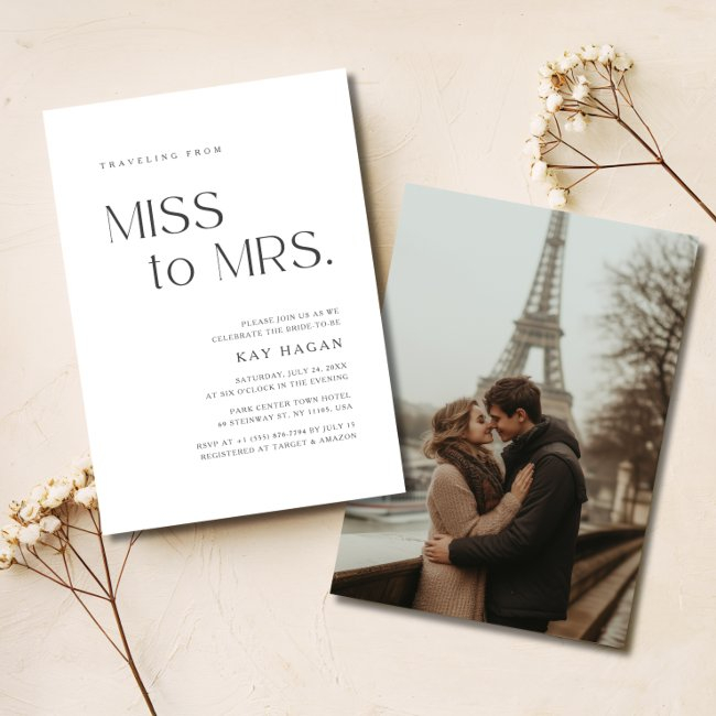 Black & White Miss To Mrs. Bridal Shower Photo Invitation