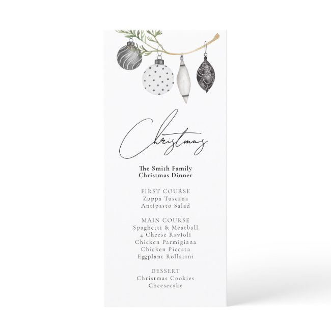 Black & White Ornament Christmas Dinner Menu