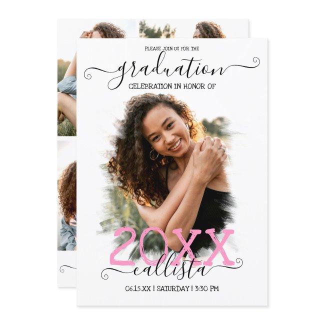 Black White Pink Halo Photo Collage Graduation Invitation