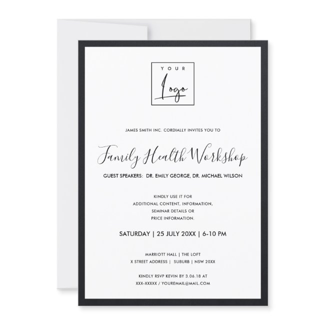 Black & White Velvet Silk Your Logo Workshop Event Invitation